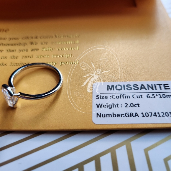 Cert. 2ct Coffin Cut Moissanite Diamond Solitaire S925 Ring Ready to Ship U.S.A. - Picture 5 of 10